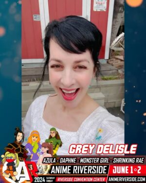 Grey DeLisle Instagram - Come meet Grey DeLisle at Anime Riverside 2024!

You may know her from Scooby Doo, Avatar: The Last Airbender, Invincible and more!

Tickets to Anime Riverside 2024 are on sale NOW!

Get an entire weekend pass for only $45!

Plus! Kids 12 and under get in free!!

TICKET LINK IN BIO
