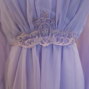 Grey DeLisle Instagram - **SOLD**
Exceptional Ethereal Lavender Dance Goddess Gown 
$125 shipped to Anywhere, USA 
Size: Approximately a modern size 6 

Stunning 1970’s vintage draped chiffon goddess dress crafted from sheer poly chiffon over solid crepe. Crocheted floral appliqués. Zips up the back. 

Note: This is a true lavender. It looks different from photo to photo depending on the light, but definitely lavender and not periwinkle or pink.

Label: ‘Dance Allure’

Overall length: 54-1/2
Bust: Approximate: 34-36” 
Waist: 27-28”
Hips: free
#lavender #goddess #70s #vintage #dance #greydelisle