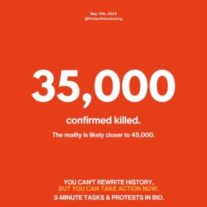 Haley Webb Instagram - The confirmed death toll has passed 35,000. A reminder that this is just the CONFIRMED death toll by the Gaza Health Ministry, generally meaning that these were in areas where it was possible to be reported. There are over 10,000 buried under rubble and reported as missing, as well as more killed in areas unable to report, such as parts of Northern Gaza. We can’t bring them back to life, but we can take action to demand a ceasefire and stop further suffering.  Resources in @protectpalestineorg link in bio.