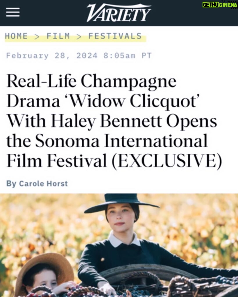 Haley Bennett Instagram - Our very lovely film to open a dreamy film festival in wine country 🍷 🍇 Couldn’t be more perfect. #WidowClicquot #VeuveClicquot @variety