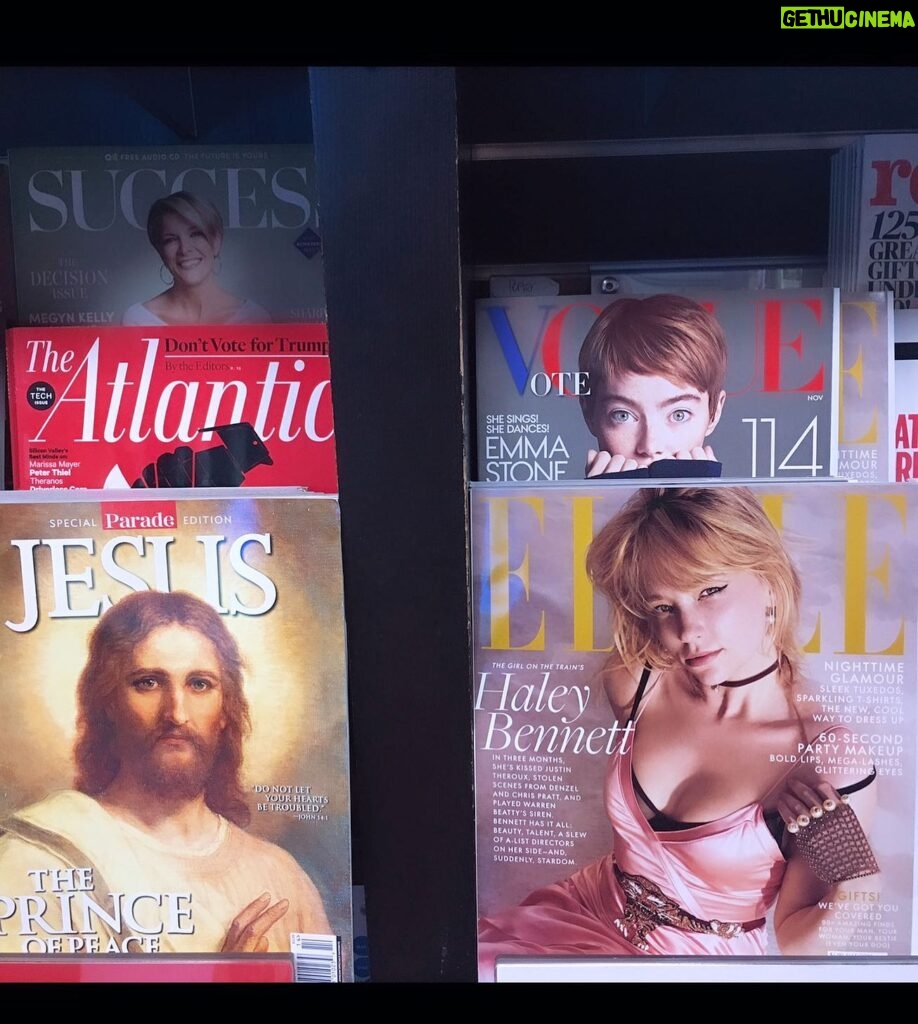 Haley Bennett Instagram - I really got a kick outta this newsstand set up, just me, jesus christ and emma stone. always good to have the lord on your side 👌😂