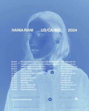 Hania Rani Instagram - I am very excited to announce new shows in the USA and Canada next autumn - not only that, but I will also be performing in Mexico for the first time in November. 
I can't wait to be back on the other side of the Atlantic!

Tickets will go on general sale on Friday, 31st May at 10am (local venue time) via the link in my bio or haniarani.com

See you there!

Photo @gallamartyna 
Design Veil Projects