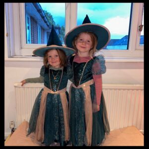 Hannah Spearritt Instagram - My two little #witches last night 😂 right little #pagan #wiccan ‘s in the making, hope you all had a great #halloween #samhain and enjoyed #theveilatitsthinnest 👻🧌🧙🏼‍♀️🧟‍♀️💀🎃💞