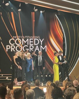 Harriet Dyer Instagram - BUZZIN 🐝🌻 🥎🧽💛🍋
Thank you @binge   @foxtel for getting us home for 72 hours of madness. 
Thank you to @tvweekmag for supporting our Australian television industry and putting on such a brilliant night and letting me dance til 3am. 
Thank you @karacookstyle for the amazing lemony highlighter lewk - I love you. 
Dress : @proenzaschouler via @janetmandell 
Bag : vintaaaaage darling 
HMU : @mandyperkins.makeupandhair (what a sweet angel I was a basket of nervies)
Shoes : artists own, cos dancing. 
Jewels : @antonjewellery - Thank you @antonjewellery for trusting me with more diamonds than I have ever seeeen. They were SO gorgeous check them OUT. Wowza. 
Thanks Jones for putting the statues to bed after a good feed 🍼
Congrats @easytiger.tv and @alihurbertburns and of course my main man, my first husband Patrice Brammage @patrickbrammall you’re outstanding in your field like a scarecrow. 🏆🏆🏆