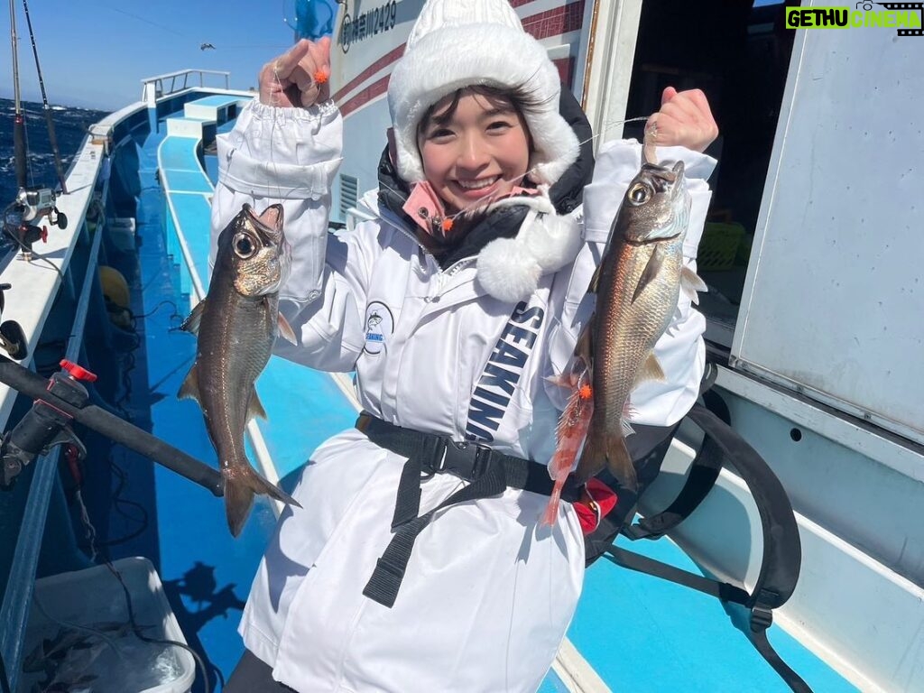 Haruka Momokawa Instagram - サンスポさんの取材でえいあん丸さんにアカムツ釣りに行ってきました〜🎣❤️❤️❤️ 3月5日(火)の新聞に載ります👏👏☺️☺️ 強風すぎてめちゃめちゃ大変でした🤣🤣 残念ながらアカムツには会えず… クロムツは33㎝の良型🖤 シロムツも小さいけど初めまして出来てよかったです🤍 カサゴちゃんも釣れました🫶❤️ 初めてのアカムツ釣り難しかったけど楽しかった😚 もっと釣り上手くなりたいよー❤️❤️❤️ 目指せ川目さん！！！ @kozukozu0615 👏❤️ #サンスポ #えいあん丸 #アカムツ #クロムツ #シロムツ #釣りガール #釣り #fish #fishing