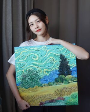 He Ying Ying Instagram - My rendition of Van Gogh's Wheat Field with Cypresses. I've always loved creating texture in my painting, but this is the first time I went all out. What do you think?

#yypaints