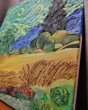 He Ying Ying Instagram - My rendition of Van Gogh's Wheat Field with Cypresses. I've always loved creating texture in my painting, but this is the first time I went all out. What do you think?

#yypaints