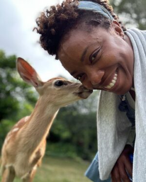 Heather Headley Instagram - My in-loves live in the countryside. Every few years, a fawn gets abandoned, and my sweet Father-in-love takes over and raises it until its ready to be sent back to the woods. This year, they have these two.  And with the treatment, care, and love they’re getting, they may never leave this family. 
I wouldn’t. 
Actually…I haven’t 😄!

#happymonday #deer #countrylife