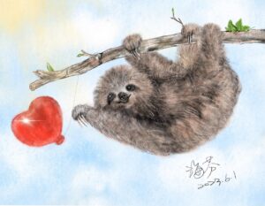 Heaven Hai Instagram - 畫了一幅「不管怎樣的懶，都要奮力抓住愛」♥️

在手術房外，
等待家人手術完成的幾個小時裡，
畫出了這隻懶洋洋卻又積極的小樹懶☺️

上了年紀之後，
對好多事都不那麼起勁，
懶得出門、懶得應酬、懶得客套，
但對於重要的人事物不能懶，
反而， 
要讓那些「心」可以依「賴」♥️