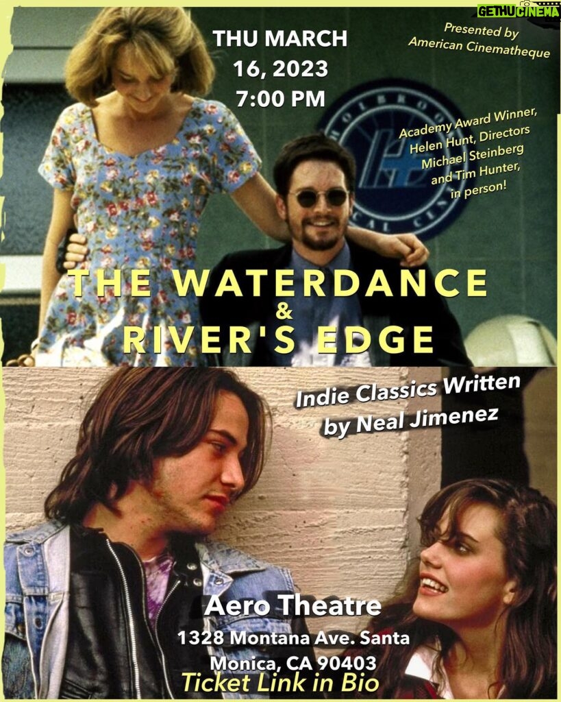 Helen Hunt Instagram - I’ll be at my beloved Aero Theater as part of @am_cinemateque honoring screenwriter/director Neil Jimenez. They’ll be screening The Waterdance and River’s Edge. Come see these beautiful movies on the big screen. Also become a member of am_cinemateque   They’re helping to keep cinema alive one screening at a time. Link in bio!
