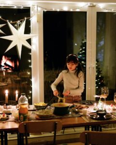 Helga Krapf Instagram - A Family of two. 👩‍👧❤️ First time that we spent Christmas this way, just me and her. We bonded over wrapping Lumpia, cooking, decorating the table, and the desserts. After praying, Amelie immediately started serving herself some pumpkin soup and said “Good job Mommy for cooking all of this by yourself, I love it.” 😭😭😭 Beyond thankful for how blessed I am to get to raise this child, the gift that keeps on giving. Merry Christmas from our little imperfectly perfect family to yours. 🌟
