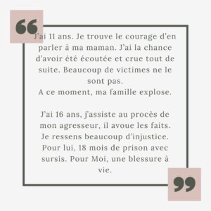 Héloïse Martin Instagram - J’ai 9 ans. Ma vie bascule. Comme 1 enfant sur 10 en France, je suis victime de violences sexuelles.
Et J’ai décidé de tout vous raconter…
‌
J’ai 27 ans, la parole se libère, depuis quelques mois on a décidé d’arrêter de se taire.
‌
À toutes les victimes, sachez que vous n’êtes pas seules…
On vous croit, on ne lâchera pas, le combat ne fait que commencer.
‌
Il y a 3 ans, je commence l’écriture de ma BD « Les Yeux fermés ».
Je parle de la reconstruction d’une famille après l’inceste, il s’agit de mon histoire.
‌
La BD sortira le 8 Mars 2024 en librairie.
‌
Pourquoi je vous raconte une histoire si intime ?
Petite, je n’avais pas conscience de la gravité des faits, mais surtout, je pensais être la seule à vivre ces agressions.
Aujourd’hui, je sais que mon histoire est malheureusement banale et j’aurais aimé lire, entendre d’autres témoignages…Ils m’auraient aidée.
‌
📕 @lesyeuxfermesbd 
Aux Éditions @dupuis_bd 
Éditrice @camille_grenier_dupuis 
Dessins @valentinedelussy 
Écrit avec @babolakoss 
Attachée de presse @sophie_chez_dupuis 

#BD #inceste #jesuis1sur10 #8mars2024 #combat #justice #violencessexuelles