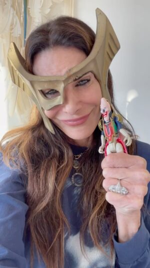 Hilary Shepard Instagram - Poor #Elgar , I’m really his Aunt, but bless his little pointed head! #powerangers #divatox #evilqueens #spacepirate #smothered