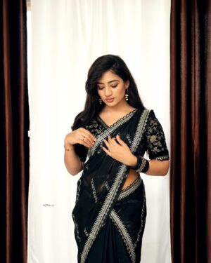 Hima Bindhu Instagram - Totally feeling the vibes of black and silver! Rocking that timeless elegance in every fold. This stunning saree is a creation by @style_in_threads_
Pc @sathyaphotography3 
🌟🖤 #sareeswag #saree #dazzling #styleinthreads #elegance
