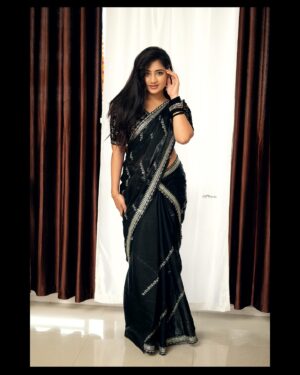 Hima Bindhu Instagram - Totally feeling the vibes of black and silver! Rocking that timeless elegance in every fold. This stunning saree is a creation by @style_in_threads_
Pc @sathyaphotography3 
🌟🖤 #sareeswag #saree #dazzling #styleinthreads #elegance