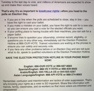 Holland Taylor Instagram - If you want to vote in person HERE ARE YOUR RIGHTS.

Read this important info - good to have!
Different language hotlines to put in your phone. 

Ways to protect against any interference or intimidation. 

If you are in line to vote you have the right to vote no matter the time!