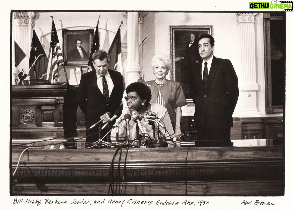 Holland Taylor Instagram - Barbara Jordan and Henry Cisneros announce their endorsement of the candidacy of Secy. of the Treasury Ann Richards, for Governor of Texas. Magisterial Barbara Jordan, in this one case, departed from her usual position of staying well out of politics and not endorsing any candidate. Her feelings about Ann Richards as a leader were very strong, and they became close friends. Barbara was the Chair of Ann’s campaign, and would then serve the governor as her ethics advisor, often giving seminars on ethics within the administration. (This marvelous photograph was taken by Ave Bonar, who was Ann’s official photographer. She also served in that role for the history of the play ANN, and its journey through Texas, Chicago, Washington, D.C., Broadway, and back home to Austin.)