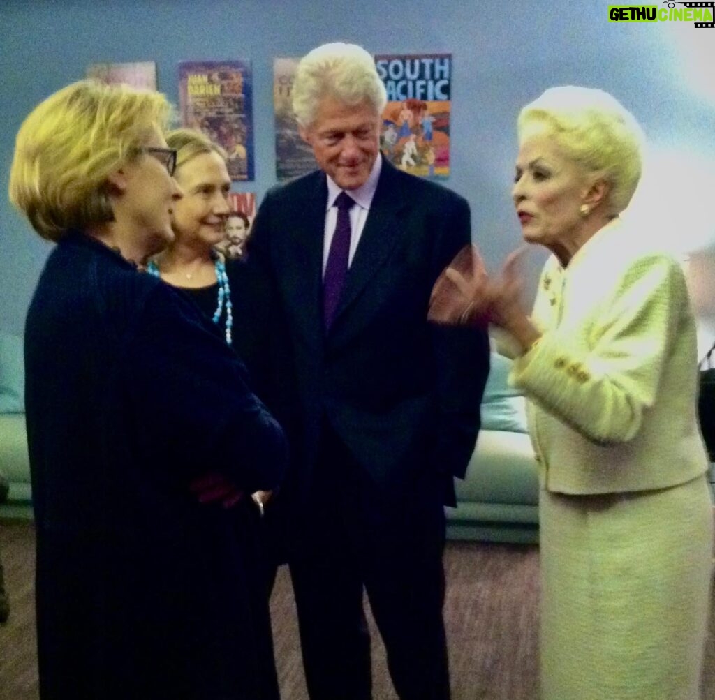 Holland Taylor Instagram - Hillary arranged the whole night. Having seen it in DC, she knew. They brought Meryl and Don. Meryl told me, he kept saying, this is all so true to her, so accurate. “He just roared at the Arkansas joke…” They were so interested in the process. I didn’t know they were coming, as Kevin really protects me from distraction. He greeted me as I stepped off the stage and said, “Don’t kick your shoes off, you’re coming with me,” and swept me into the back corridors of Lincoln Center until we finally arrived at a door opening into large reception room with the Clintons, Gabby Giffords, Mark Kelly and… MERYL STREEP! I was speechless, but not for long. The President was still teary-eyed and Hillary just beamed at the surprise event she had made. Meryl seemed genuinely excited and told me how the President kept nudging her and saying. “This is so accurate!” and guffawed at the Arkansas joke. I was so thrilled to talk with them all as they seemed avidly interested in the whole process of making the show. It was wonderful to look into Gabby Giffords’s eyes and see the sparkling perfect presence there, and to meet astronaut Mark Kelly, whom I now support politically, of course. These pictures were all snapped on my phone by my dresser Barry Doss, but they had the great photog Brigitte Lacombe at that event for official coverage, so I sometimes see her shots still out there. What a night. The reception was long, and as Kevin led me out, he said, ”You have a few more people here…” and lo and behold, all the Kennedy Center ushers awaited in their own reception area! What an unbelievable night!!! And yep, of course, I had a matinée the next morning…