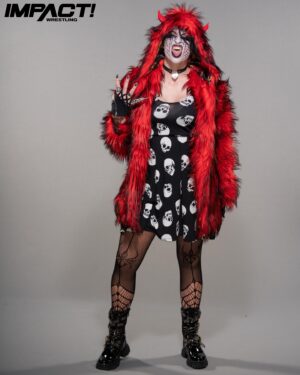 Holly Letkeman Instagram - Not a lot of Humans would run with a Demon like us.. even one with our kind of Charisma.. 😏

#DemonAssassin #Decay #DeathDollz #Knockouts #ImpactonAXSTV #ImpactWrestling #Rosemary #DeathDealer 

📸: @beezzzzy 
Coat/boots: @dollskill 
Dress/tights: @hottopic