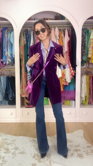India de Beaufort Instagram - Love my new shirt @fernmercantile! And my gingham dress @loomofthelandvintage ♥️ And how about the $6 stall!!! The @rosebowl_fleamarket has an entire section devoted to vintage clothing and if you’re up for a dig, you can find some real gems for a steal. My purple vintage jacket is from AXLSchicksemporium on @etsy 💜 Happy happy happy ❤️🥰🤩 #style #vintagestyle #grwm #fleamarketfinds #shopmycloset #streetstyle
