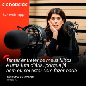 Inês Lopes Gonçalves Instagram - Aos 11 anos já queria ser jornalista e foi por aí que começou a carreira.

Hoje Inês Lopes Gonçalves apresenta programas de televisão e faz parte das “Três da Manhã”, na Rádio Renascença. Ainda não se habituou a acordar de madrugada, tem dois filhos e confessa que é difícil habituar as crianças de hoje a aproveitarem os tempos mortos: “A minha avó dizia que era importante saber fazer coisas com as mãos. Achava uma seca, mas agora percebo. As crianças hoje já não se aborrecem”.

Oiça a conversa com Francisco Pedro Balsemão no Geração 80 através do link na bio.

#podcast #geracao80 #infancia #telemoveis #familia #portugal #sic #sicnoticias