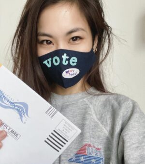 Irene Choi Instagram - I used the darkest black pen I could find and made sure that little box was FILLED AF. Wearing my USA All the Way sweatshirt bc you can be both patriotic and liberal, believe it or not. If you’ve already voted, thank you! If not, go #vote. 30% of people who were eligible to vote did not in 2016 — don’t be one of those people. Like ew gross.