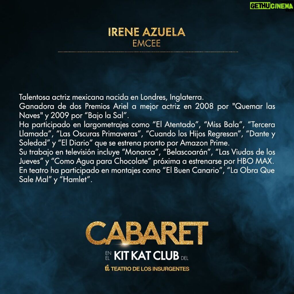 Irene Azuela Instagram - El Kit Kat Club en el @teatroinsurgentes se complace en presentar a @ireneazuela como EL EMCEE en CABARET, el musical de John Kander, Fred Ebb y Joe Masteroff. Marzo 2024