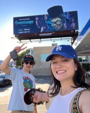 Isa Briones Instagram - appreciation post for the little girl inside me screaming cuz she’s on a billboard. pinching myself, crying, throwing up 🤮 also I love these boyzzzz 😍 also my dad at the end 🥹
#goosebumpsseries #disneyplus