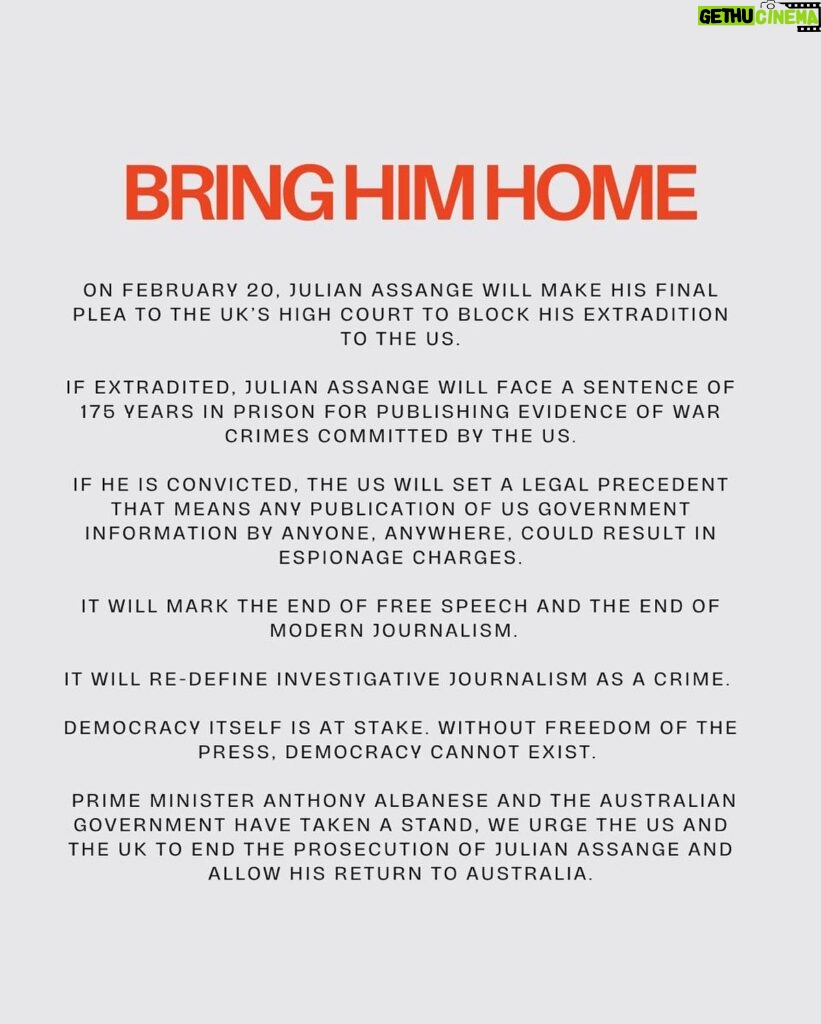 Isabel Lucas Instagram - We stand with @albomp in the US and UK to end the prosecution of Julian Assange and allow his safe return home. I call on the @usembassyaustralia @ukinaustralia @potus and @rishisunakmp to hear Australia’s call. Share this statement and follow @stellaassange @assangecampaign on IG & TikTok and @stella_assange on X to support Julian Assange. #FreeAssange