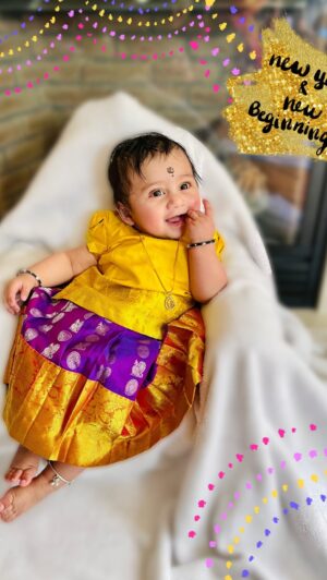 Iswarya Prabakar Instagram - My AZHAGI ✨ BEAUTY ✨ KALKI
•
Filling your #friday #weekend with Love 💗 Joy 💗 Bliss
•
#ootd @sripalasa ✨thanks for sending this beautiful pattu paavadai sattai all the way to USA amma 🤗🥰
•
#babyk #kalki #grandma #granddaughter #paavadaisattai #5monthsold #azhagi #iceicebaby