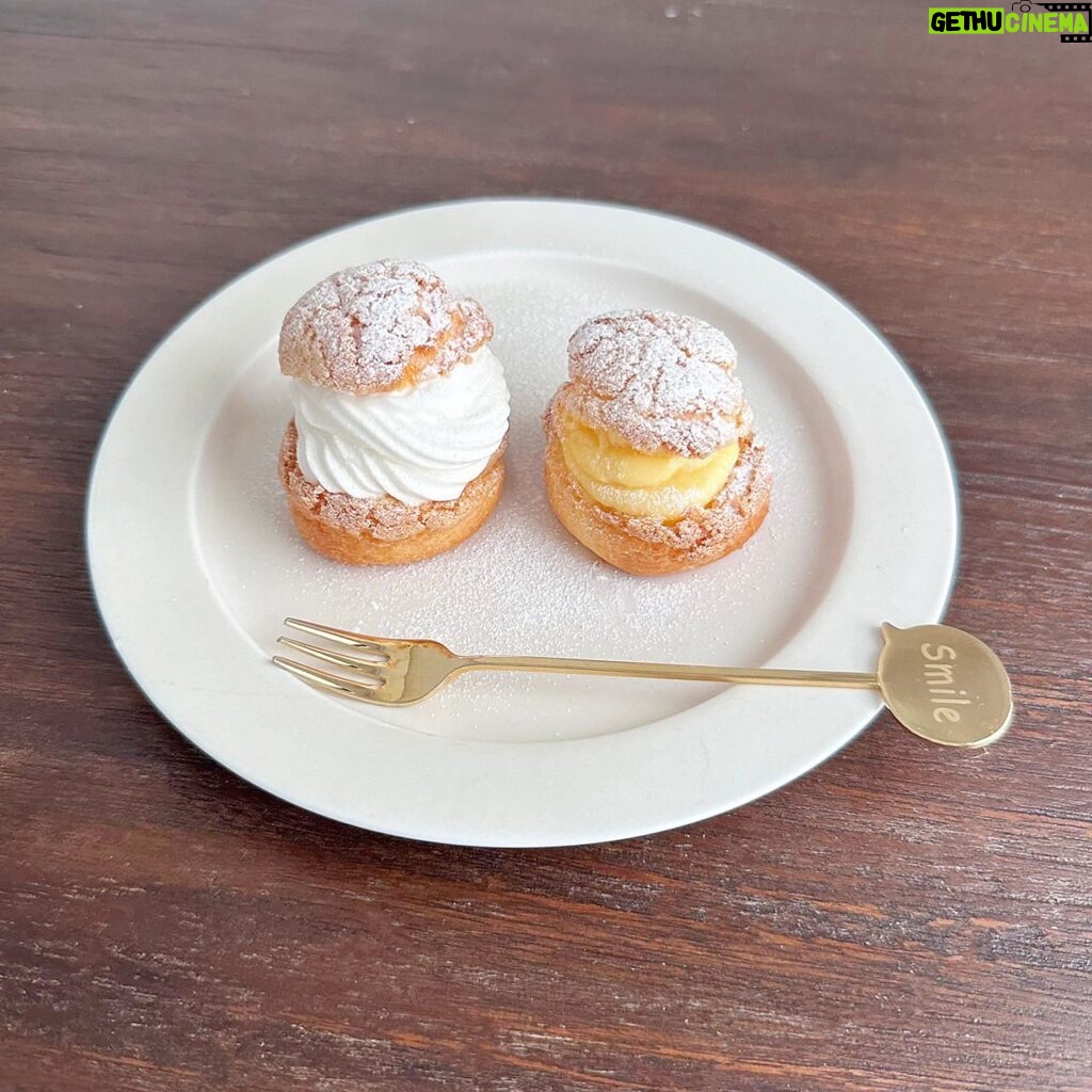 Ito Ohno Instagram - 蓋付きのシュークリーム🧁 見た目に拘りたく、クリーム盛ってみました。 右はカスタードクリームで、左はカスタード＋生クリームです。一人でパクパク食べてしまった！(o_o) #シュークリーム #手作りお菓子