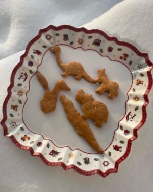 Iveta Fabešová Instagram - Děti vyberte hezké vánoční vykrajovátka, ano? Nevadí! Máme hrocha, krokodýla, dinosaura, osla a králíka.😂😂 ale chuť skvělá. Tak tady a měkké jsou hned😂. Perníčky:
60 g másla
140 g medu
260 g hladké mouky
3g prášku do pečiva
2ks vejce
2 čajové lžičky perníkového koření
mouka na posypání
1 vejce na potře  Všechny ingredience smícháme se změklým máslem. Těsto zabalíme do potravinářské fólie a dáme
na hodinu do lednice. Jakmile je těsto pevné, dáme ho na vál, který jsme zlehka posypali moukou.
Těsto vyválíme na placku o tloušťce asi 3 mm a vykrajujeme z něj různé tvary.
Tvary klademe na plech vyložený pečicím papírem a v troubě předehřáté na 170 °C pečeme asi 12 minut Po upečení ještě horké perníčky potřeme rozšlehaným vejcem. #if #ivetafabesova #vánoce #cukroví #recept