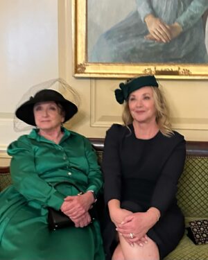 J. Smith-Cameron Instagram - We spent St Patricks Day at the White House, and @dupontcirclehotel , and Off the Record Bar all thanks to the dazzling Samantha Barry. Thanks to @catpopestylist for styling tips! Glam by @abigaildecasanova ❤️
My dress thanks to @sachinandbabi 
Our shoes @zyneofficial ☘️❤️🥃