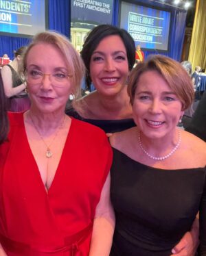 J. Smith-Cameron Instagram - Correspondents Dinner! Pictured here are Katie Pastore, Justin Jones of yhe #tennesseethree , Maura Healey, Gov of Mass with Joanna Lydgate of the #statesdemocracyproject ,Angelica Ross of #pose , the wonderful Sam Feist of CNN, Alexie Navalny’s daughter the beautiful and intelligent Dasha Navalnaya, Stephanie Ruhle of #msnbc and of course… #darkbrandon made a dashing appearance and gave a GREAT speech (he’s got this, folks).

Roy Wood, Jr was HILARIOUS but my phone ran out of battery but see him on YouTube!
Styled by the great @catpope22 and glammed up by the fabulous @lizomakeup !! These two absolute queens are AMAZING!