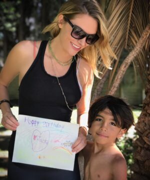 Jackie Moore Instagram - My neighbor's son made me that drawing and gave me all those necklaces for my bday. My heart is melted ❤️ #june29th #bday