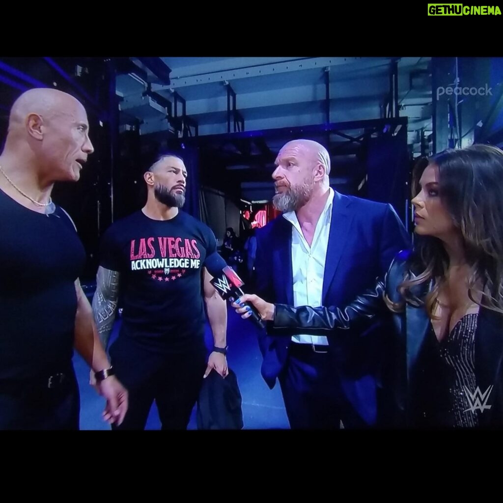 Jackie Redmond Instagram - Iconic. 😮 “I’ll slap his **** teeth out of his mouth.” #Wrestlemania #wwe #wweraw #therock #smackdown (Late to the posting party I know)