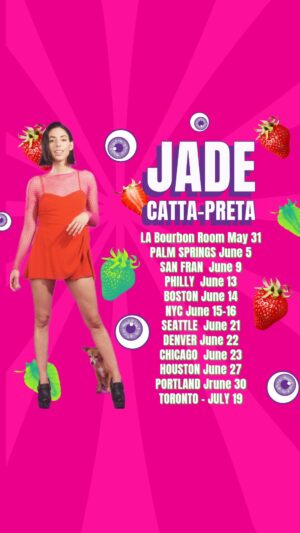 Jade Catta-Preta Instagram - This pansexual strawberry is going on the road 🍓

DATES (tickets links on my bio)

LA - @bourbonroomhollywood - May 31
PALM SPRINGS - @aguacalientecasinos June 5
SAN FRAN - @cobbscomedyclub - June 9
PHILLY - @punchlinephilly - June 13
BOSTON - @artsatthearmory - June 14
NYC - @bellhouseny - June 16
SEATTLE - @here_after_belltown - June 21
DENVER - @theorientaltheater - June 22
CHICAGO - @thedentheatre - June 23
HOUSTON - @whiteoakmh - June 27 
PORTLAND - @mississippistudios - June 30
TORONTO - @thegreathallto - July 19 #girlontour #comedyshow #femalecomedian #pansexualpride
