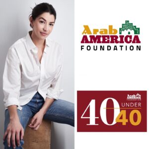 Jamie Gray Hyder Instagram - So excited & honored to be recognized by @arab_america’s 40 Under 40 list!! Sharing my Lebanese culture with others, by incorporating it into my work and everyday life, is a priority and pleasure. Thank you @arab_america for this honor & the opportunity to continue connecting with Arab Americans nationwide 🙏🏼❤️🇱🇧✨ Thinking about my fellow Lebanese today, especially as we reflect on the anniversary of the 2020 port explosion. 😔💪🏼
•
📸: @danilohess 
👕: @staceymcfacey