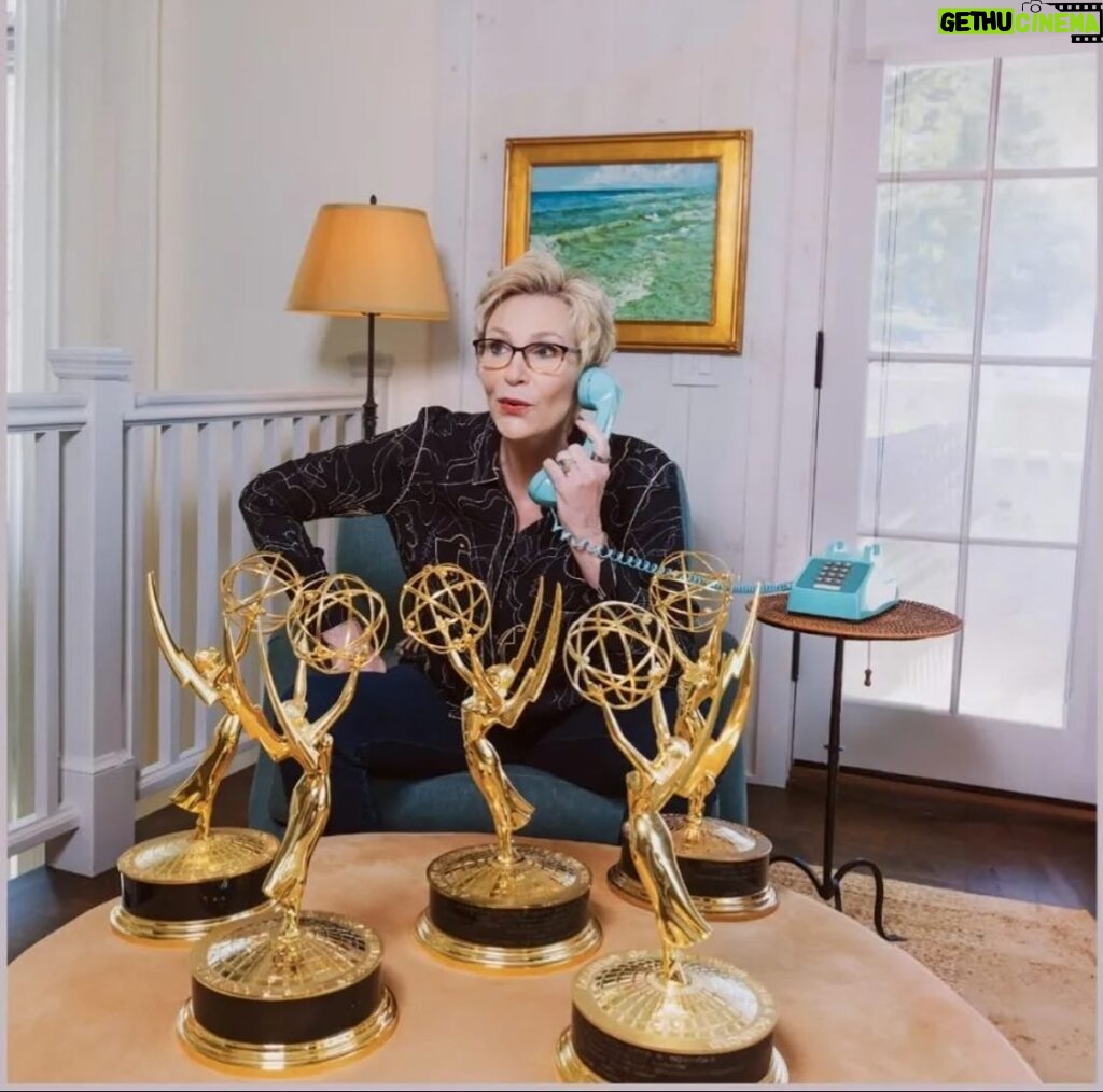 Jane Lynch Instagram - I brag on my 1970s telephone about my Emmys in this month’s Emmy magazine.