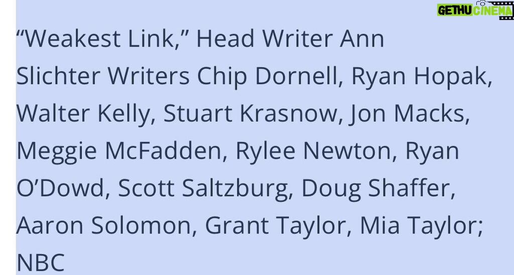 Jane Lynch Instagram - Congratulations to our writers on their WGA nomination! @nbcweakestlink