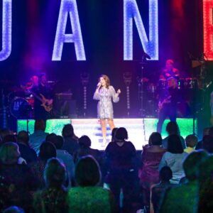Jane McDonald Instagram - I always wear a short dress at the end of my shows as they bring a disco vibe. I brought this dress in New York and loved its Studio 54 vibe! I wore it on my 2021 tour. 🪩 💃🏻