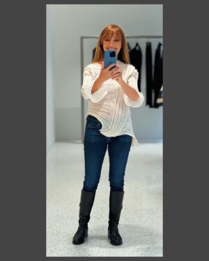 Jane Seymour Instagram - Fell in love with this chic @isseymiyakeofficial top in the heart of Paris! 🥰 What do we think, oui or non? 💖