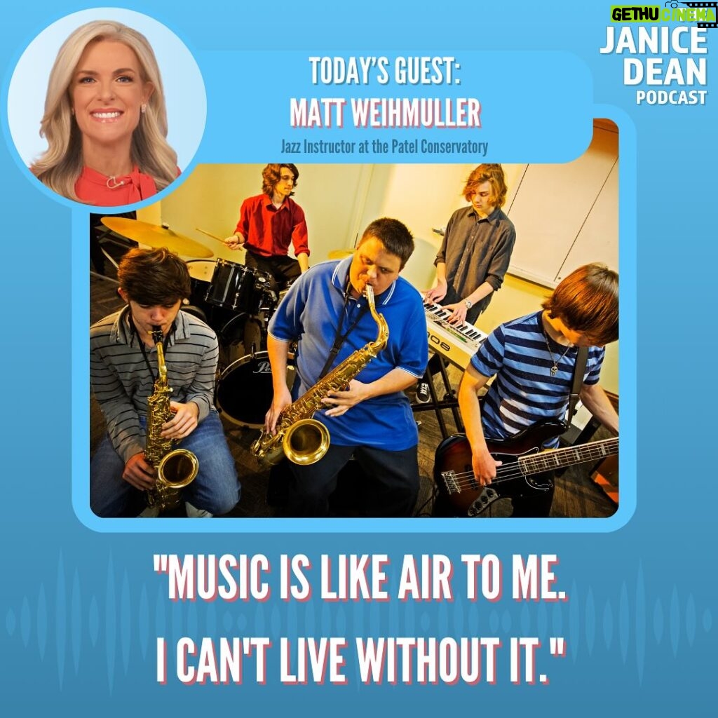 Janice Dean Instagram - Jazz Instructor at the @patelconservatory Matt Weihmuller joins me on the podcast to talk about his passion for music and the creative ways he teaches his students despite being blind. Our conversation was inspiring, uplifting and proves we can achieve goals through hard work and determination. Listen: https://radio.foxnews.com/2024/04/15/grateful-for-the-gift-of-music/