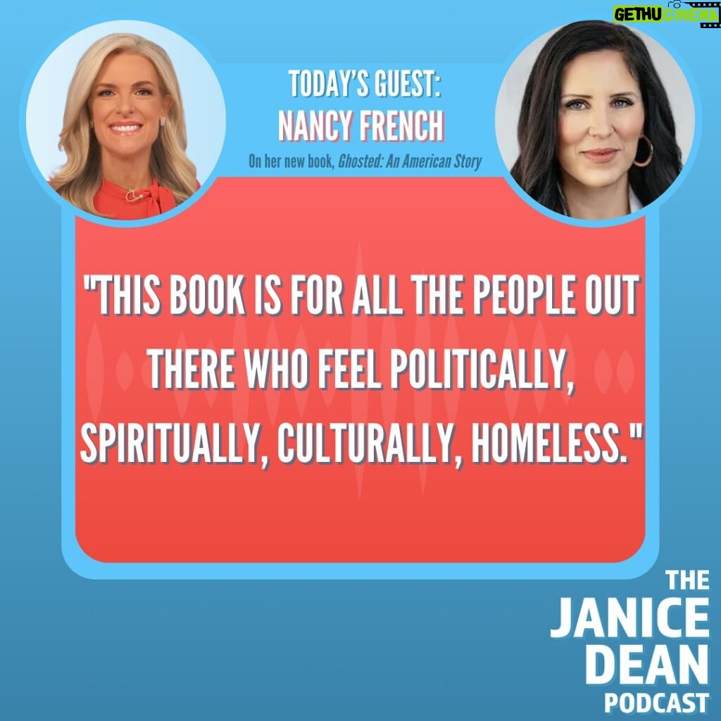 Janice Dean Instagram - Thank you @nancyjanefrench for joining me on the podcast. Her new memoir is called Ghosted: An American Story and she hopes others will find comfort in the experiences she’s faced including a very recent cancer battle. Sometimes it’s the tough stuff in life that brings us all together. Listen:  https://radio.foxnews.com/2024/04/14/ghosted-an-american-story/