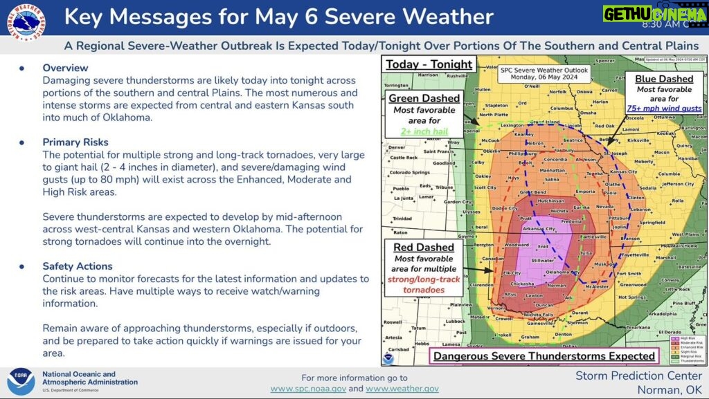 Janice Dean Instagram - From the storm prediction center: “A dangerous outbreak of severe thunderstorms is expected this afternoon into tonight across parts of central/eastern KS and much of OK. Multiple strong, long-track tornadoes, very large hail (2-4 inch) and damaging gusts to 80 mph are all possible this afternoon into tonight.”