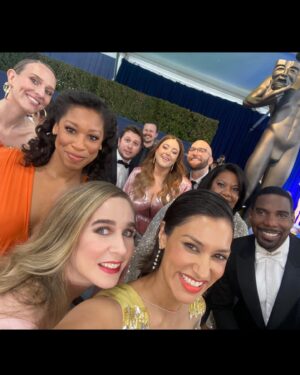 Janina Gavankar Instagram - About last night. 
@themorningshow ensemble was 4 tables deep to celebrate our @sagawards nom! 
(Be prepared to see many posts about this @georgeschakraofficial dresssssss)