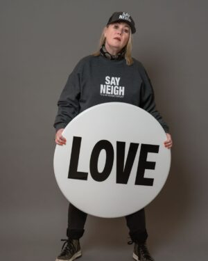 Jann Arden Instagram - I love horses. I love animals. We have been fighting to end live horse export from Canada to Japan. 8000km - 2 day journey to Japan to be butchered and eaten raw by wealthy clients. This is not eating local. The audacity of the exporters is really something to witness. They make millions of dollars from suffering. It's wrong. Www.horseshit.ca buy some swag or spread the word or contact the minister of agriculture. Art direction by @wendywilliamswatt photo @maddisonheisler LOVE BUTTON SCULPTURE-- of course-- the incomparable @wendywilliamswatt