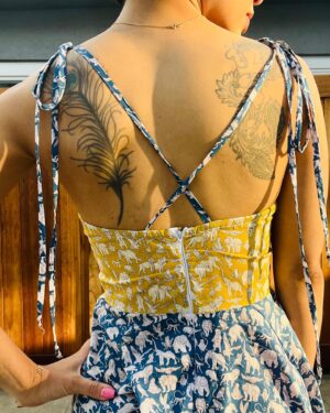 Jasika Nicole Instagram - My latest make for @wearethefabricstore in a floaty, lightweight liberty tana lawn that I colorblocked in yellow and blue. The dress is partly hacked and partly self drafted- the bodice took some time to get right (now that I’ve labored on this Frankensteined bustier I’m sure a bunch of pattern companies will come out with the perfect pattern that I have been searching for for months lol) but I’m happy with how it turned out and absolutely love the silhouette on me! Clogs are memade and omg after rolling my hair yesterday I realized that my hair is exactly the style I was hoping to get when I got my awful haircut last august! The growing out will continue cause I miss the versatility of longer hair but at least this is progress! More details on this make at jasika.com 💕