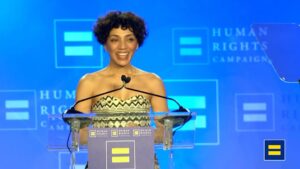 Jasika Nicole Instagram - I cannot express how incredibly surprised and honored I was to accept the Visibility award last month from the @humanrightscampaign . It means so much to me to be recognized by an organization working so hard to ensure dignity, compassion and equality for the members of our community, and I will be forever grateful for their support and encouragement. After three years of this pandemic, it’s been hard to feel connection to much of anything that’s outside of our immediate bubble- this was a beautiful and timely reminder that the impact of our words can reach far and wide, even if our arms cannot. Thank you again, HRC- me and my dad will never forget this special night ❤️❤️❤️ (also I’m wearing a hacked strapless jumpsuit combining a bodice pattern from a sewing book and the @helens__closet #winslowculottes in jacquard from @wearethefabricstore  LOL)!