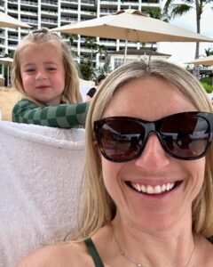 Jasmine Roth Instagram - Day 1 in paradise! ☀️☀️ What’s your favorite way to relax and recharge? The first day of vacation for me is usually about sitting my butt in a chair and moving the least amount possible. Ha! And catching up on emails, texts, and making sure I’m all set to truly “unplug” for the rest of vacation. 🙅🏼‍♀️👩🏼‍💻 I know the option to step away with my family like this is such a privilege and because of that I don’t take a moment of our time together for granted. I also know it’s just a matter of time until @hazelrothofficial wants to hang with friends, wear non-matching clothes, and do her own thing. And that’s ok too. But for right now, I’m cherishing every mom moment with my sweet girl. (And I’m sure @brettrothofficial would also like to hang with friends, wear non-matching clothes, and do his own thing but…NO WAY! He’s stuck with me. 😂) #BuildYourHappy #MyWholeHeart #RothFamilyStory